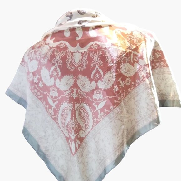 Paisley Print Scarf 35x35 Inches Square Pink Brown - Picture 3 of 10